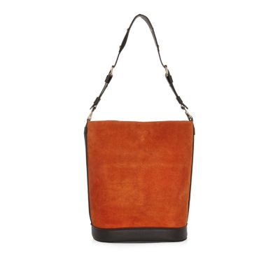 Orange suede bucket handbag